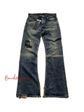 Echo Alley Six-Point Star Patch Distressed Micro Flare Jeans — Washed Blue